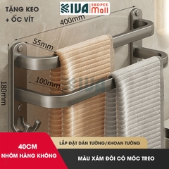 Thanh treo khăn nhà tắm màu xám KIVA chất liệu nhôm hàng không cao cấp, lắp đặt không cần khoan.