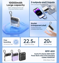 [SE292][REMAX RPP-602] Pin sạc dự phòng 10000mAh QC3.0+PD 22.5W (300g)