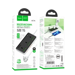 [SE155] Ổ cắm điện hoco AC7A 3 socket+ 3USB output + PD1C 3.4A (EU) dây dài 1M5