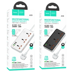[Se298]Ổ cắm điện hoco AC8 dài 1m5 3A+1C 30W (US)