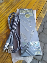 [se35]Cáp sạc nhanh 3 đầu Iphone Type C Micro Usb  Remax 3 In 1 Rc-124th Dây Bọc Dù, cáp sạt nhanh điện thoại 3 đầu cho các đời điện thoại