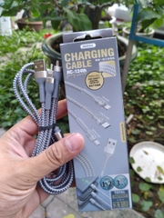 [se35]Cáp sạc nhanh 3 đầu Iphone Type C Micro Usb  Remax 3 In 1 Rc-124th Dây Bọc Dù, cáp sạt nhanh điện thoại 3 đầu cho các đời điện thoại