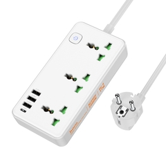 [SE155] Ổ cắm điện hoco AC7A 3 socket+ 3USB output + PD1C 3.4A (EU) dây dài 1M5