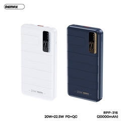 [SE234]Pin dự phòng sạc nhanh Remax RPP-316 20000mAh QC3.0 PD max 22.5W 1 cổng USB và 1 cổng Type C
