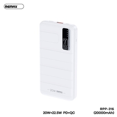[SE234]Pin dự phòng sạc nhanh Remax RPP-316 20000mAh QC3.0 PD max 22.5W 1 cổng USB và 1 cổng Type C