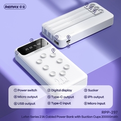 [SE220]Pin dự phòng Remax RPP-297 20000mAh kèm cáp 3 đầu - tích hợp cao su hít giữ (trắng)
