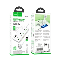 [SE155] Ổ cắm điện hoco AC7A 3 socket+ 3USB output + PD1C 3.4A (EU) dây dài 1M5