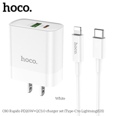 [SE90]Bộ Củ Sạc Hoco C80 Kèm Cáp Sạc type C to Lightning sạc nhanh 20W PD QC3.0