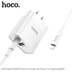 [SE90]Bộ Củ Sạc Hoco C80 Kèm Cáp Sạc type C to Lightning sạc nhanh 20W PD QC3.0