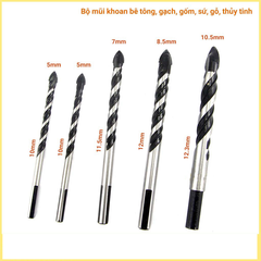 [se37] Bộ 5 mũi khoan đa năng mũi thép Tungsten 5-10.5mm khoan trên gạch,gốm,sứ,thủy tinh,bê tông,tường xi măng,đá,nhôm,gỗ mã