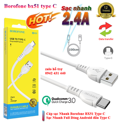 [SE10]Cáp sạc Borofone bx51 type c chính hãng bảo hành 12 tháng