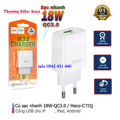 [SE45] Củ, bộ Sạc Nhanh Hoco C72Q  sạc nhanh 18w