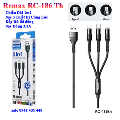 [SE29]Cáp Sạc Remax 3 Đầu RC-186TH LIGHNING - MICRO USB - TYPE C Dây Dù