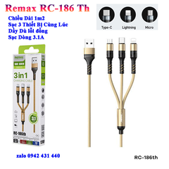 [SE29]Cáp Sạc Remax 3 Đầu RC-186TH LIGHNING - MICRO USB - TYPE C Dây Dù