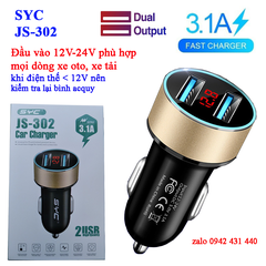 (se30)Tẩu Sạc Đa Năng 2 Cổng SYC JS-302 LED LCD