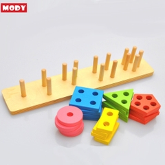 Bộ đồ chơi sắp xếp và thả hình khối theo cột MODY M86111 bằng gỗ phát triển vận động cho bé