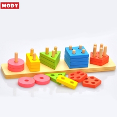 Bộ đồ chơi sắp xếp và thả hình khối theo cột MODY M86111 bằng gỗ phát triển vận động cho bé