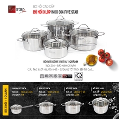 Bộ nồi 4 chiếc 3 lớp inox 304 nắp kính