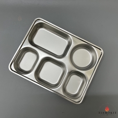 Khay inox 5 ngăn sus 201 cỡ 22 x 28 cm sâu 3.5cm