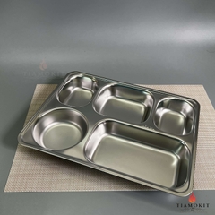 Khay inox chia cơm 5 ngăn lớn K23  Sus 304