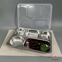 Khay inox chia cơm 5 ngăn lớn K23  Sus 304