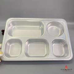 Khay inox chia cơm 5 ngăn lớn K23b sus 304