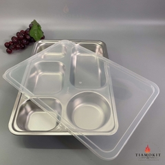 Khay inox chia cơm 5 ngăn lớn K23b sus 304