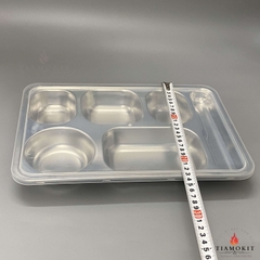 Khay inox chia cơm 5 ngăn đũa SUS201
