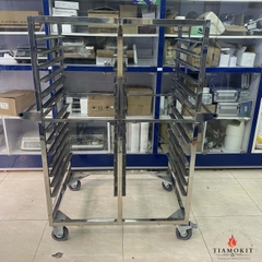 Xe đẩy khay cơm inox 100 khay