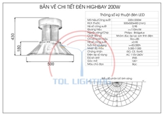 Đèn led nhà xưởng Highbay công suất 200W mã TQL-HBA200