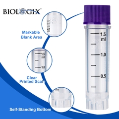 Lọ trữ lạnh 1.5ml, 25 cái/túi- tiệt trùng, ren ngoài- có mã vạch (-196°C) Biologix