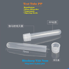 5ml-14ml- Ống nghiệm nhựa PS/ PP, đáy tròn, Không chia vạch, 25 cái/túi-Sterile, Biosharp
