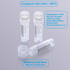 50 chiếc Lọ 2ml trữ lạnh -196°C, ren trong/ngoài, vô trùng, nắp vặn mầu trắng, Biosharp