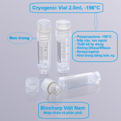 50 chiếc Lọ 2ml trữ lạnh -196°C, ren trong/ngoài, vô trùng, nắp vặn mầu trắng, Biosharp