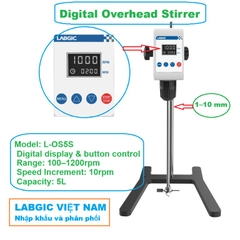 Máy khuấy đũa kỹ thuật số, dung tích 5 lít, 100-1200rpm, Digital Stirrer, hãng LABGIC