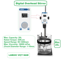 Máy khuấy đũa kỹ thuật số, dung tích 20 lít, 50-1200rpm, Digital Stirrer, LABGIC