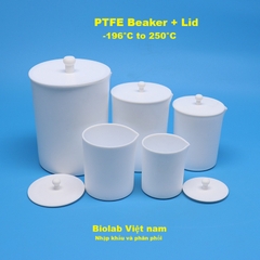 Cốc nhựa PTFE/Teflon có mỏ (PTFE Beakers),150ml/200ml/300ml/400ml (gồm nắp), Chính hãng