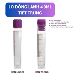 Cryo tube 4.0mL, 50 cái/túi-tiệt trùng, nắp vặn màu tím (Cryogenic Vial), hãng Biosharp tekcovina
