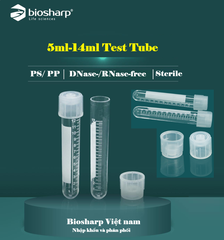 5ml/14ml- Ống nghiệm nhựa PS/ PP, đáy tròn, chia vạch, 25 cái/túi-Sterile, Biosharp