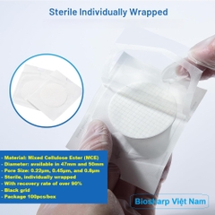 (Vô trùng) Màng lọc Vi Sinh (MCE), đk 47 và 50mm/0.8μm-0.22µm-0.45μm, 100 chiếc/hộp, Biosharp