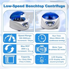 Máy ly tâm tốc độ 5000rpm và rotor 6 ống 15mL/10mL/7mL/5mL. hãng Biologix-USA