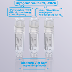 50 chiếc Lọ 2ml trữ lạnh -196°C, ren trong/ngoài, vô trùng, nắp vặn mầu trắng, Biosharp