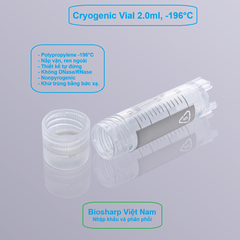 50 chiếc Lọ 2ml trữ lạnh -196°C, ren trong/ngoài, vô trùng, nắp vặn mầu trắng, Biosharp