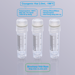 50 chiếc Lọ 2ml trữ lạnh -196°C, ren trong/ngoài, vô trùng, nắp vặn mầu trắng, Biosharp