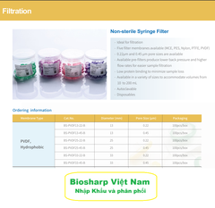 PVDF, Hydrophobic-Màng lọc PVDF kỵ nước 13-33mm, lỗ 0.22µm/ 0.45µm (Syringe Filter), Biosharp