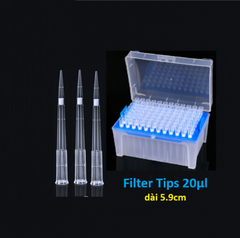 Đầu côn có lọc-bám dính thấp, hộp 96 típ-vô trùng (Pipette filter tips), hãng Fcombio-USA