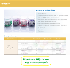 PVDF, Hydrophilic-Màng lọc PVDF ưa nước 13-33mm, lỗ 0.22µm/ 0.45µm (Syringe Filter), Biosharp