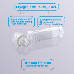 50 chiếc Lọ 2ml trữ lạnh -196°C, ren trong/ngoài, vô trùng, nắp vặn mầu trắng, Biosharp