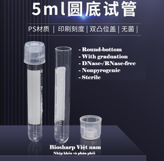 5ml/14ml- Ống nghiệm nhựa PS/ PP, đáy tròn, chia vạch, 25 cái/túi-Sterile, Biosharp