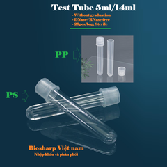 5ml-14ml- Ống nghiệm nhựa PS/ PP, đáy tròn, Không chia vạch, 25 cái/túi-Sterile, Biosharp